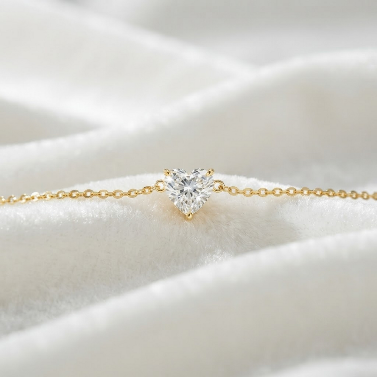 Diamond Bracelet, Heart Solitaire, Adjustable Drawstring Chain