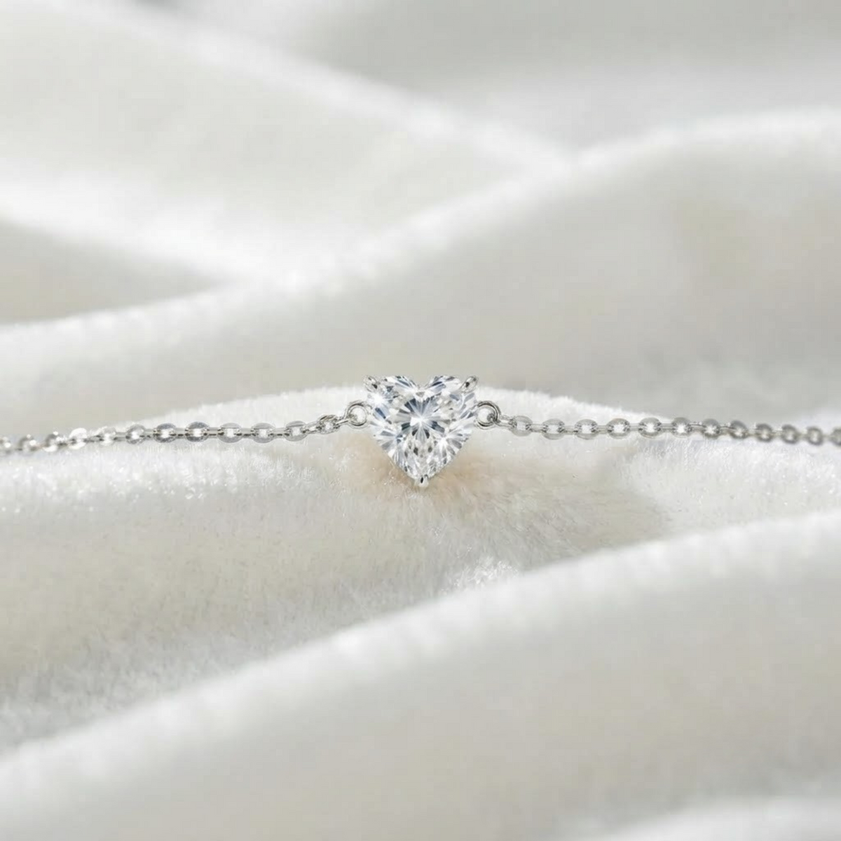 Diamond Bracelet, Heart Solitaire, Adjustable Drawstring Chain