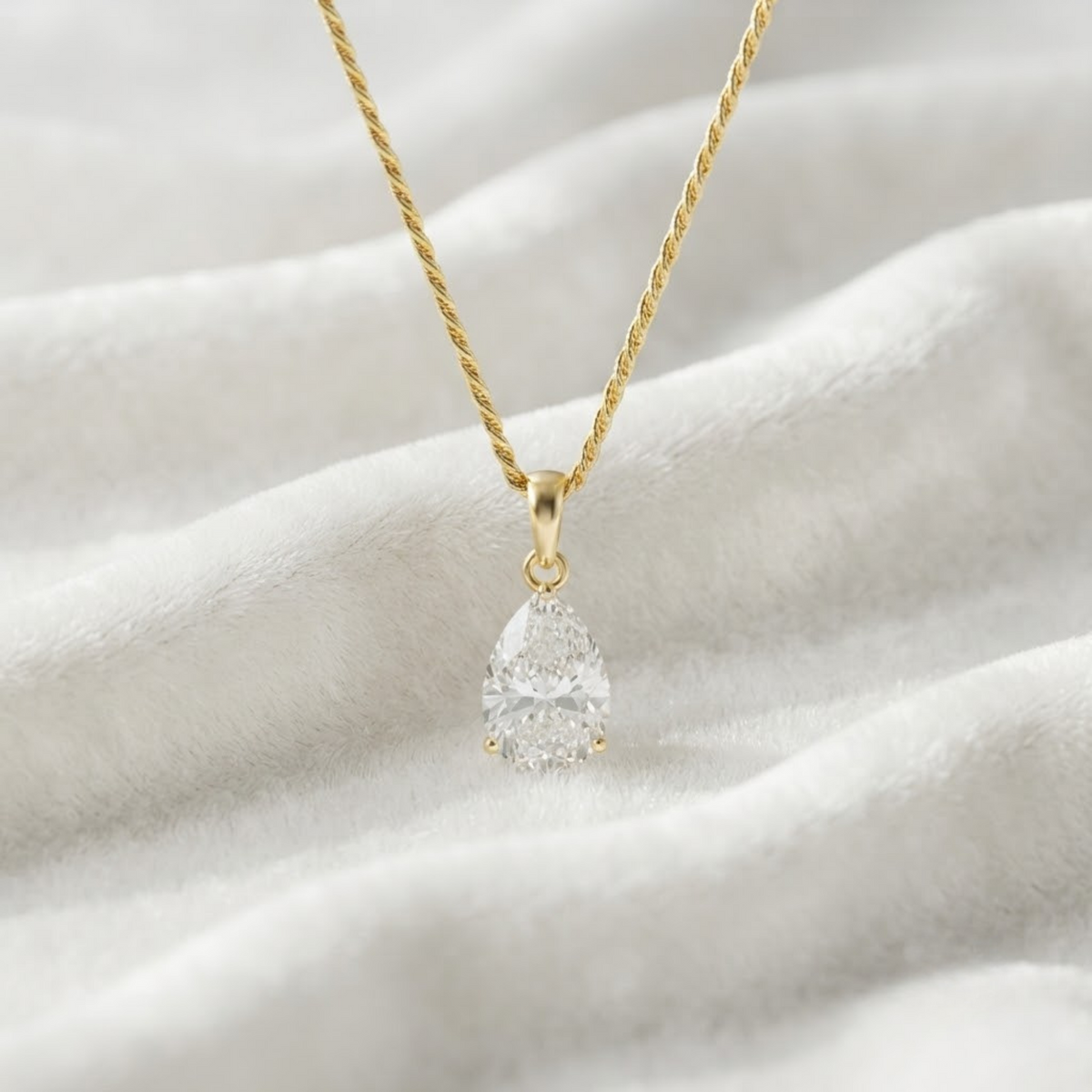 14K Gold solitaire pendant Pear Cut Diamond Necklace