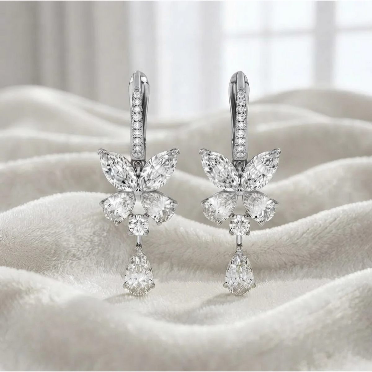 Marquise Pear and Round Diamond Butterfly Earrings