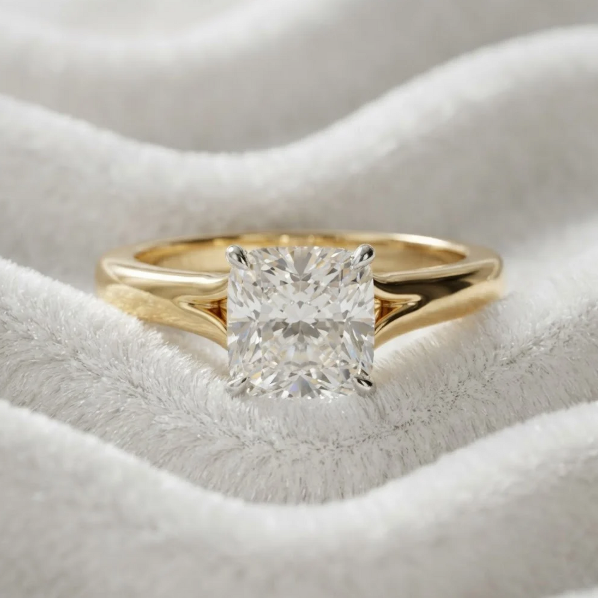 Elongated Cushion Cut Lab Grown Diamond Solitaire Engagement Ring