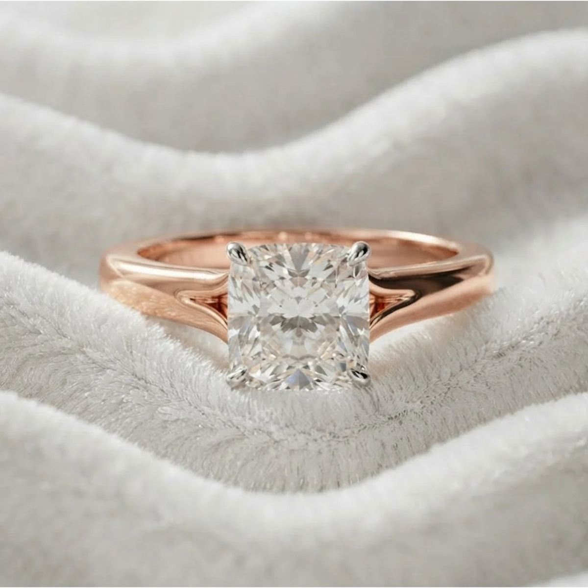 Elongated Cushion Cut Lab Grown Diamond Solitaire Engagement Ring