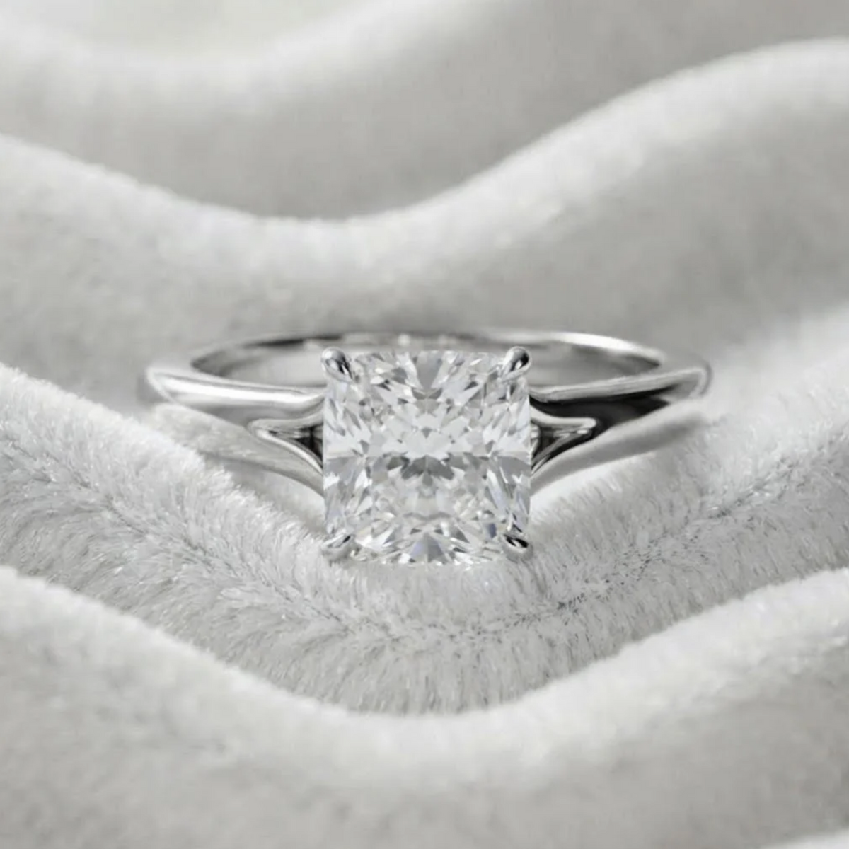 Elongated Cushion Cut Lab Grown Diamond Solitaire Engagement Ring