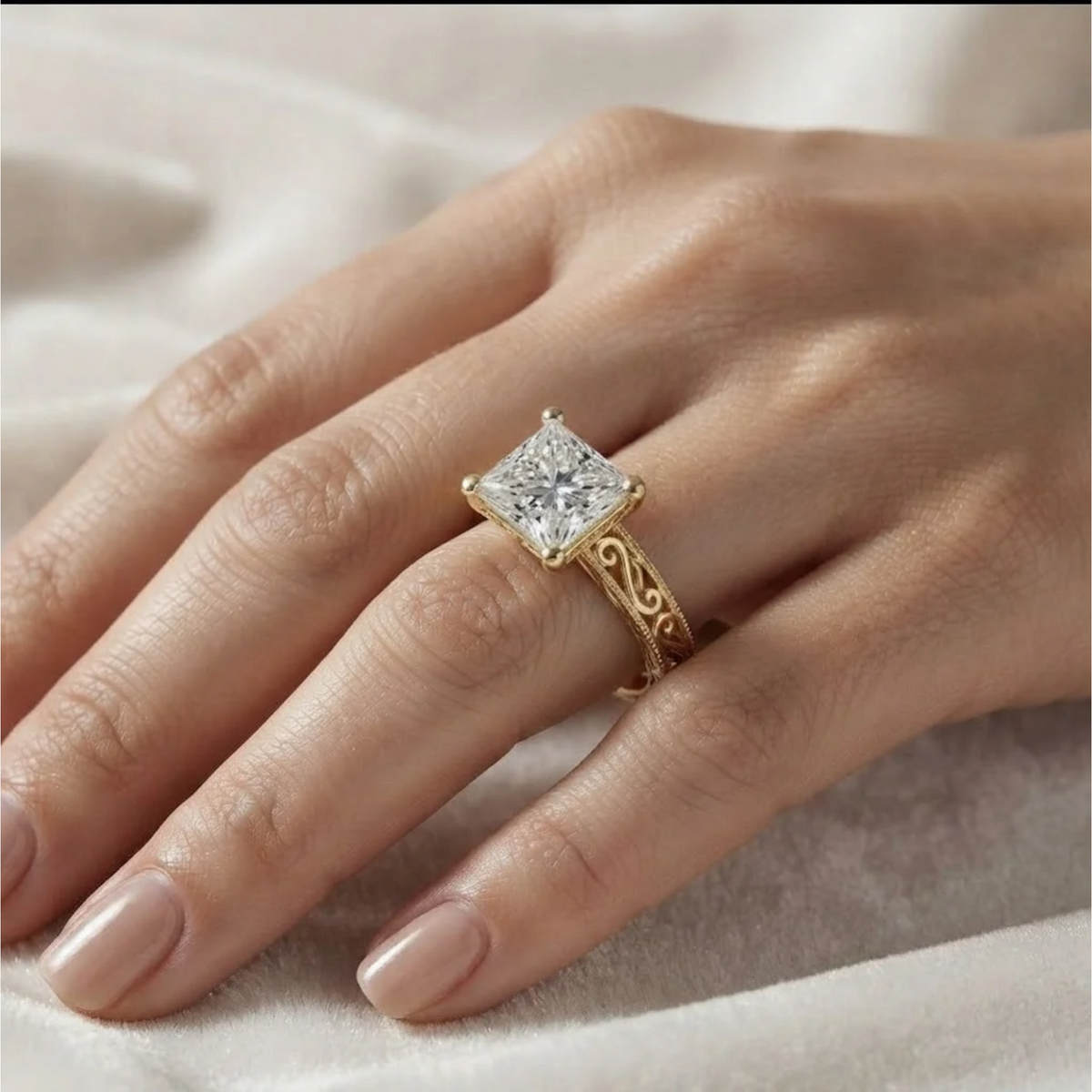 Nature Inspired Princess Cut Engagement Ring
