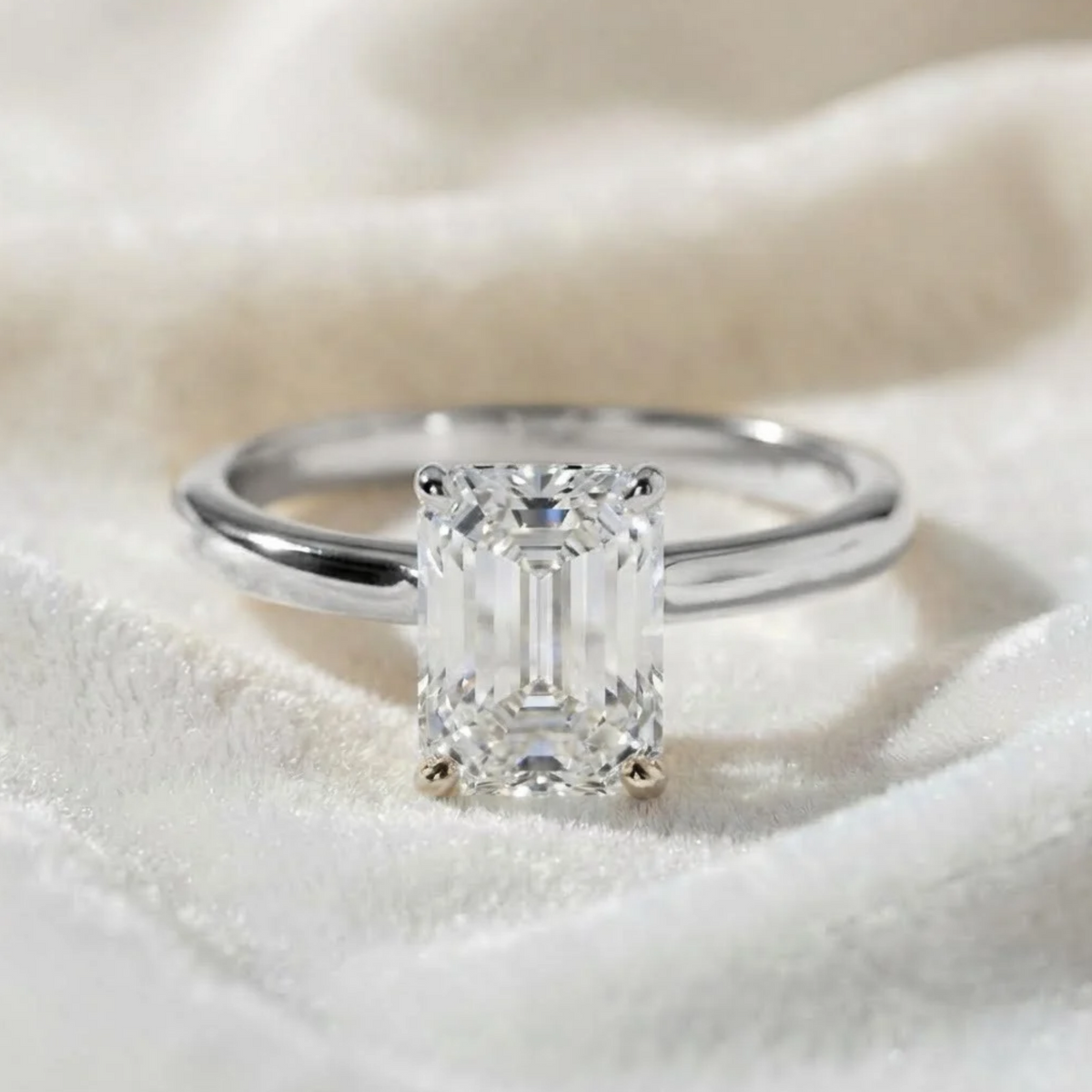Emerald Floral Lab Grown Solitaire Engagement Ring