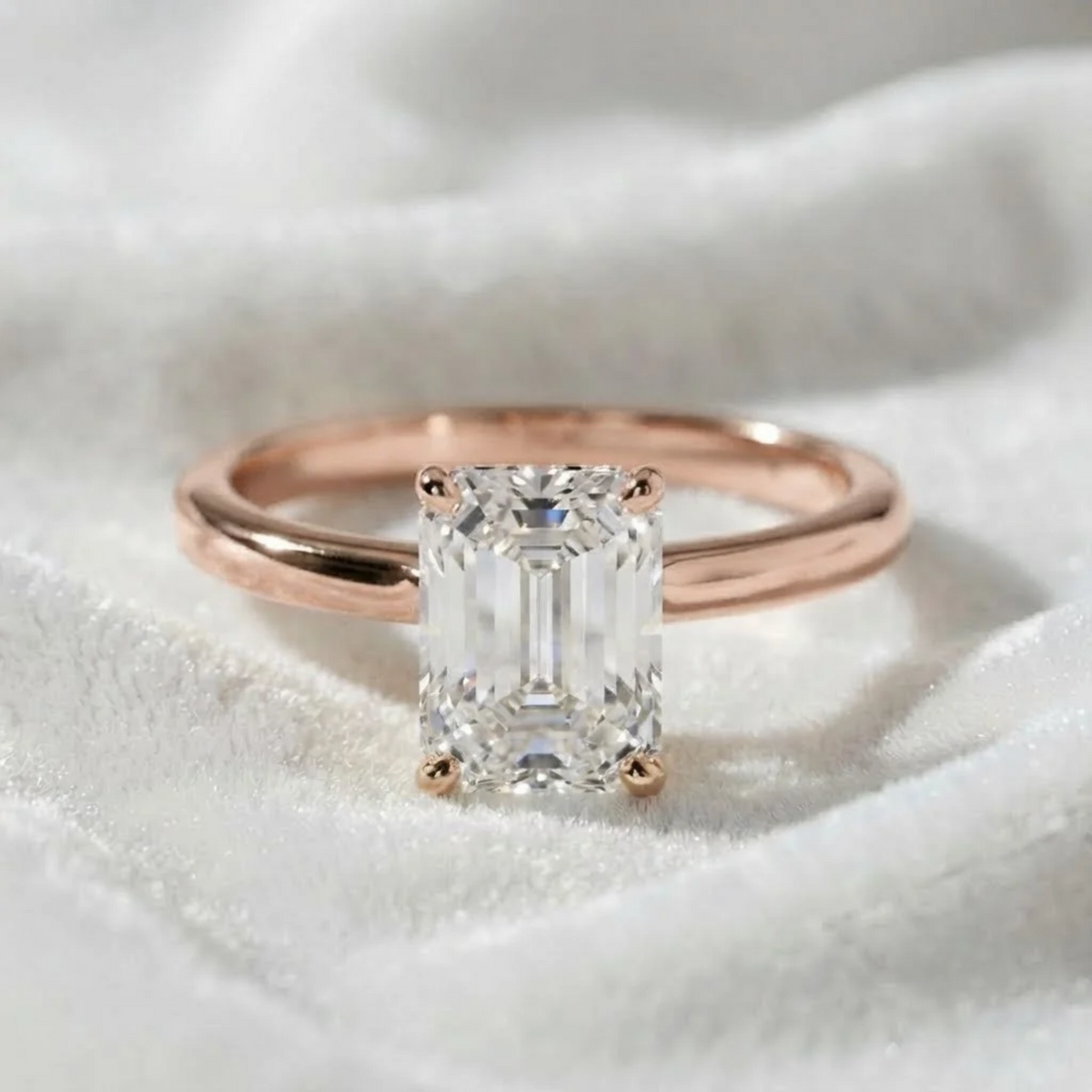 Emerald Floral Lab Grown Solitaire Engagement Ring
