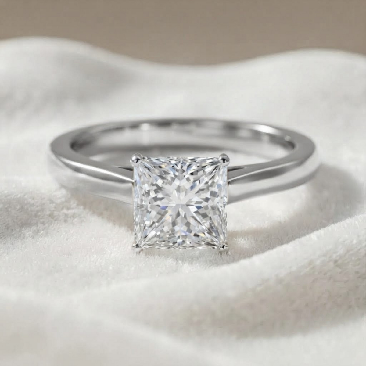 Princess Cut Solitaire Cathedral Engagement Ring