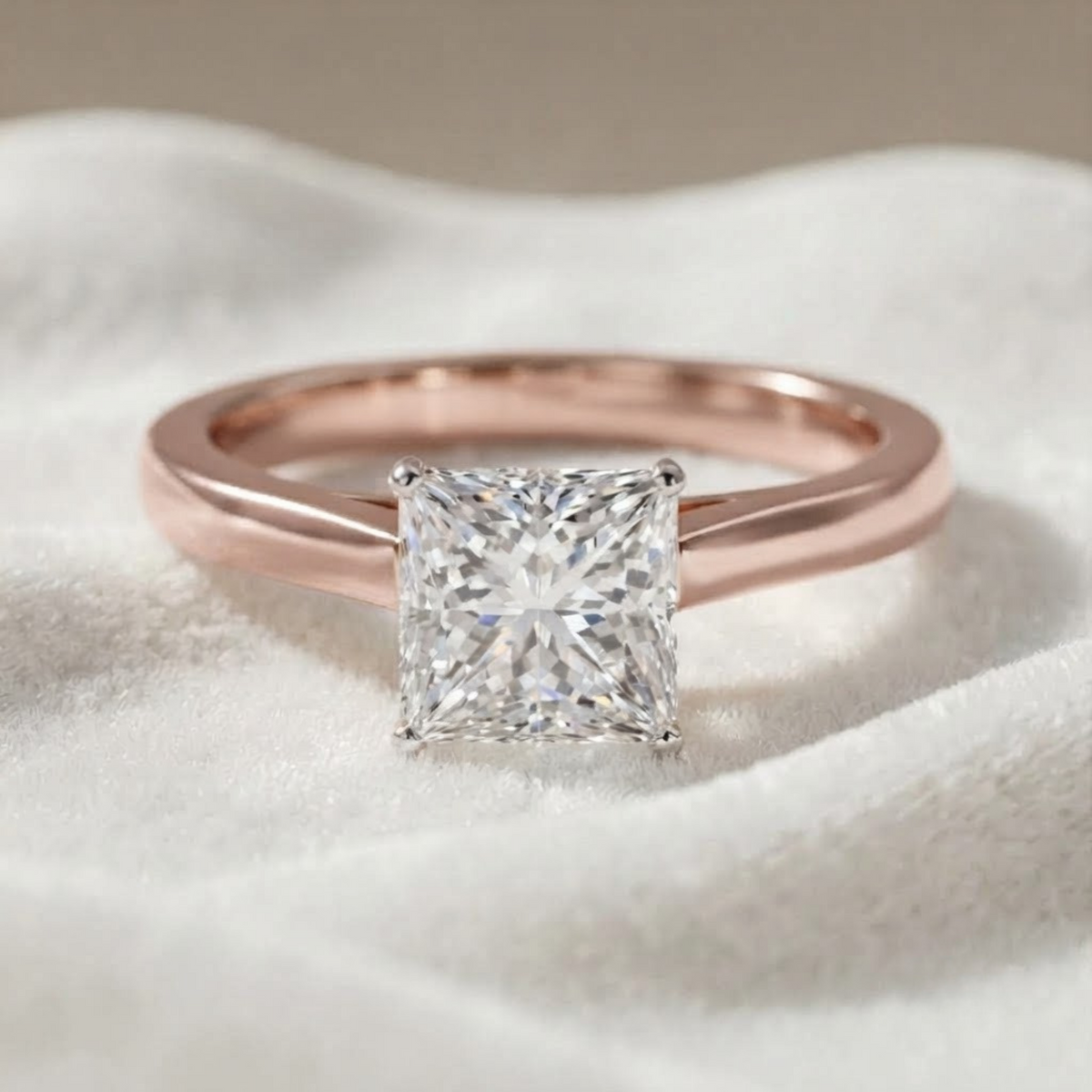 Princess Cut Solitaire Cathedral Engagement Ring