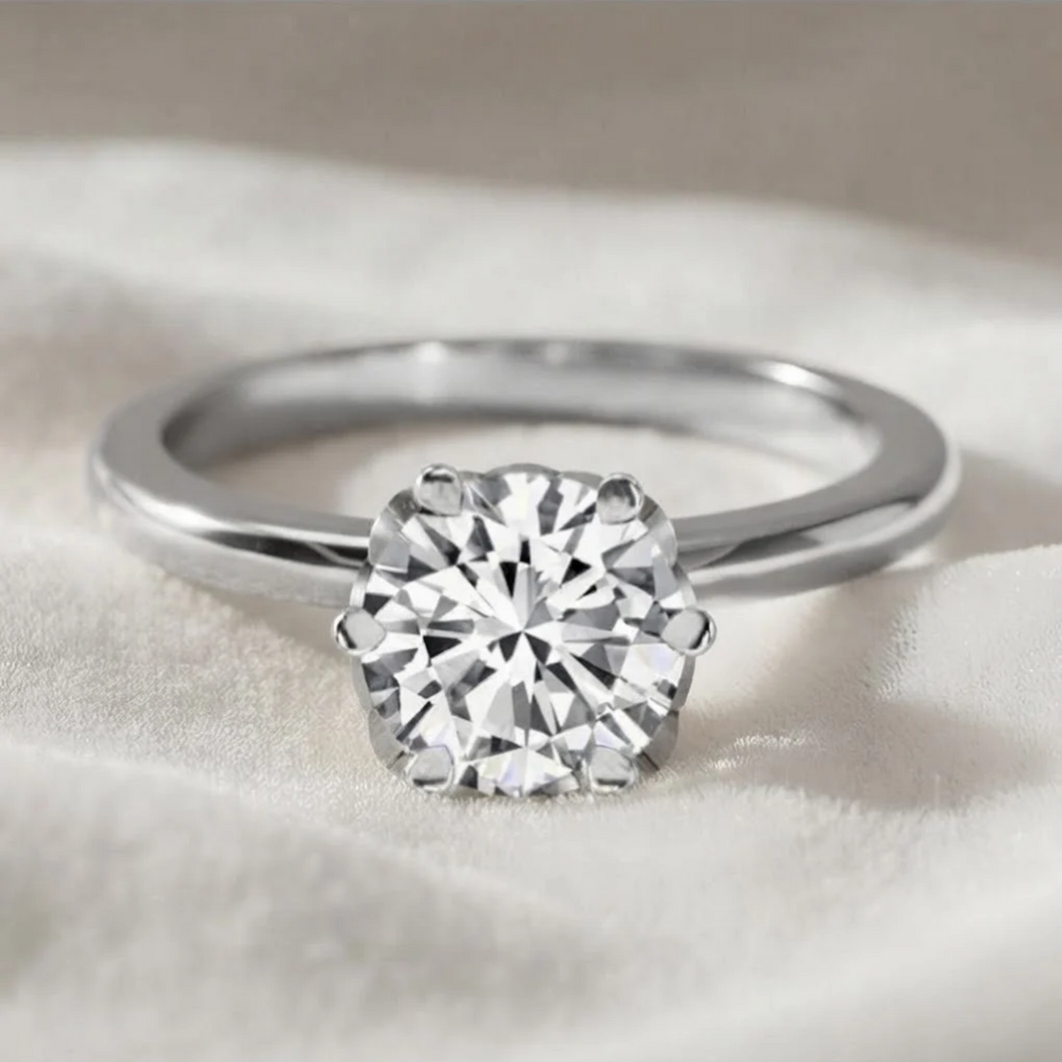 Round Cut Flower Tulip Setting Engagement Ring