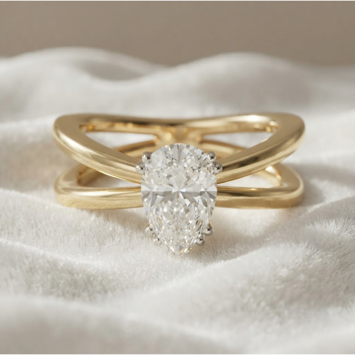 Pear Cut Lab Grown Diamond Split Shank Engagement Ring