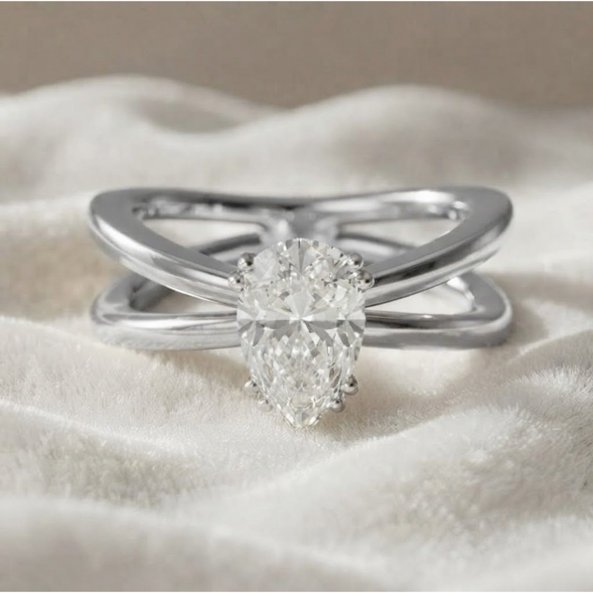 Pear Cut Lab Grown Diamond Split Shank Engagement Ring