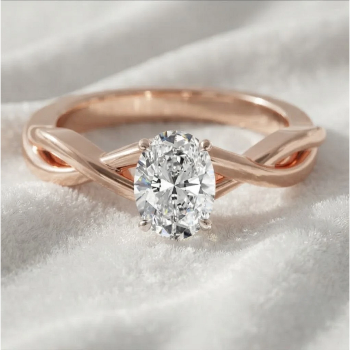 Oval Cut Lab Grown Diamond Twisted Engagement Ring