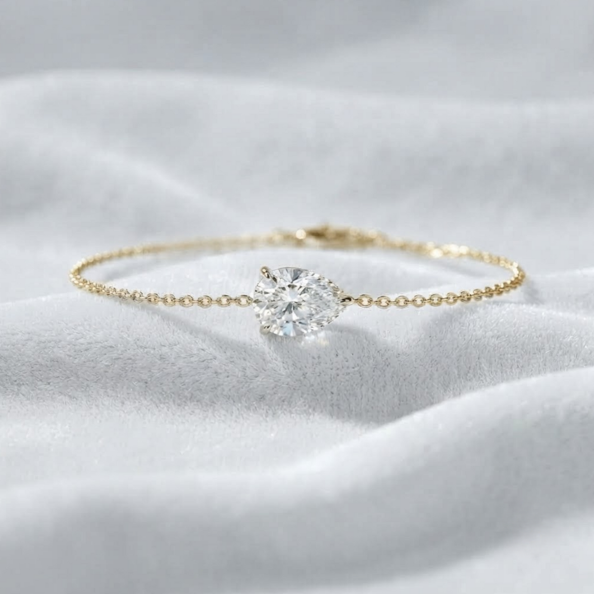 Solitaire Pear Cut Lab Grown Diamond Bracelet