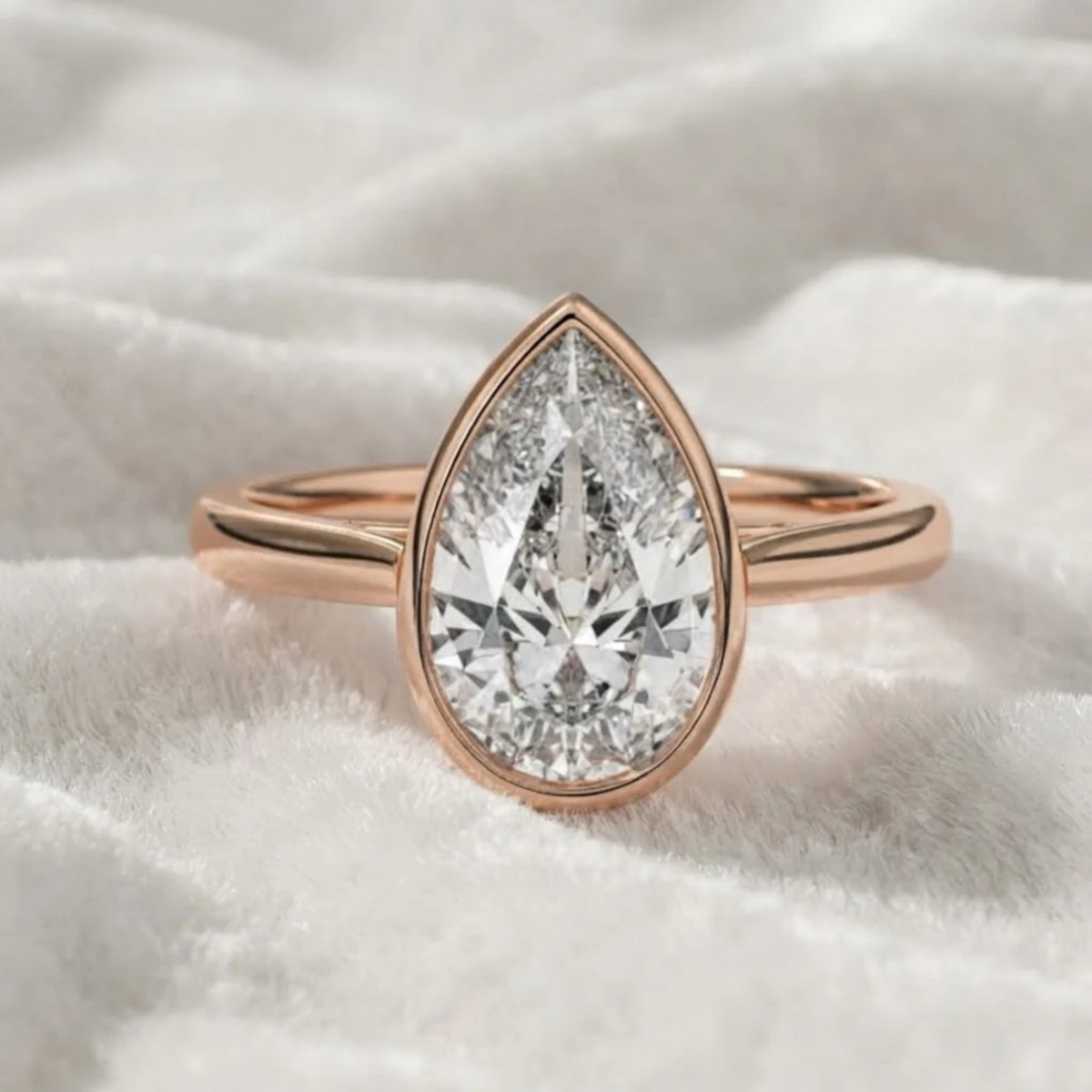 Pear Cut Ring Bezel Setting Solitaire Engagement Ring