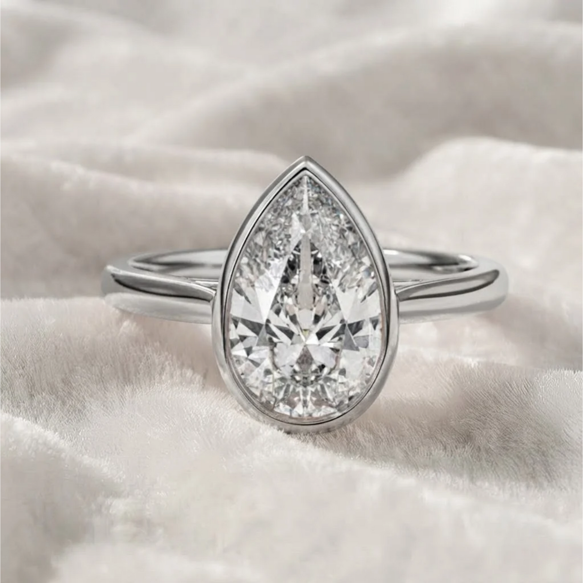 Pear Cut Ring Bezel Setting Solitaire Engagement Ring