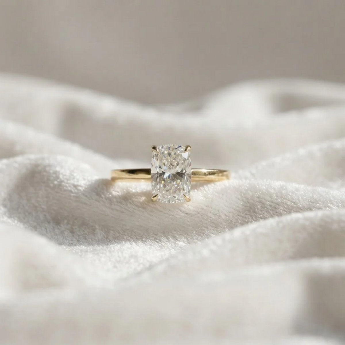 Elongated Cushion Diamond Engagement Ring
