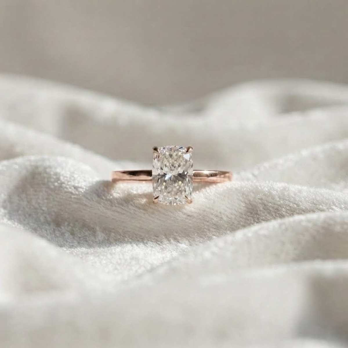 Elongated Cushion Diamond Engagement Ring