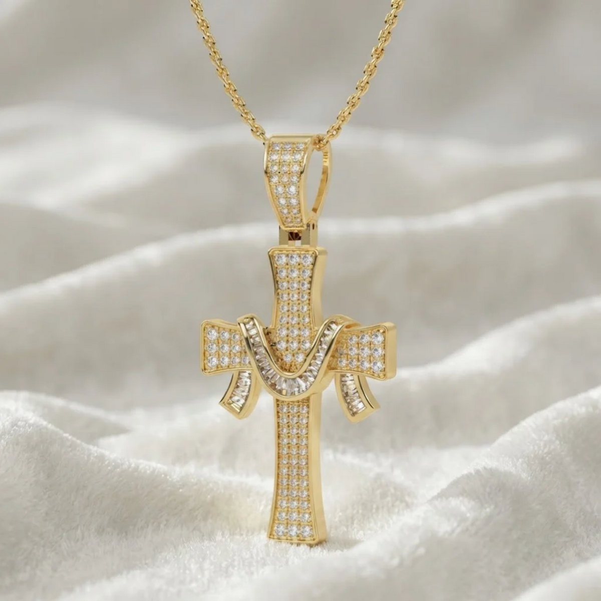 Lab Grown Diamond Cross Look Stone Pendant