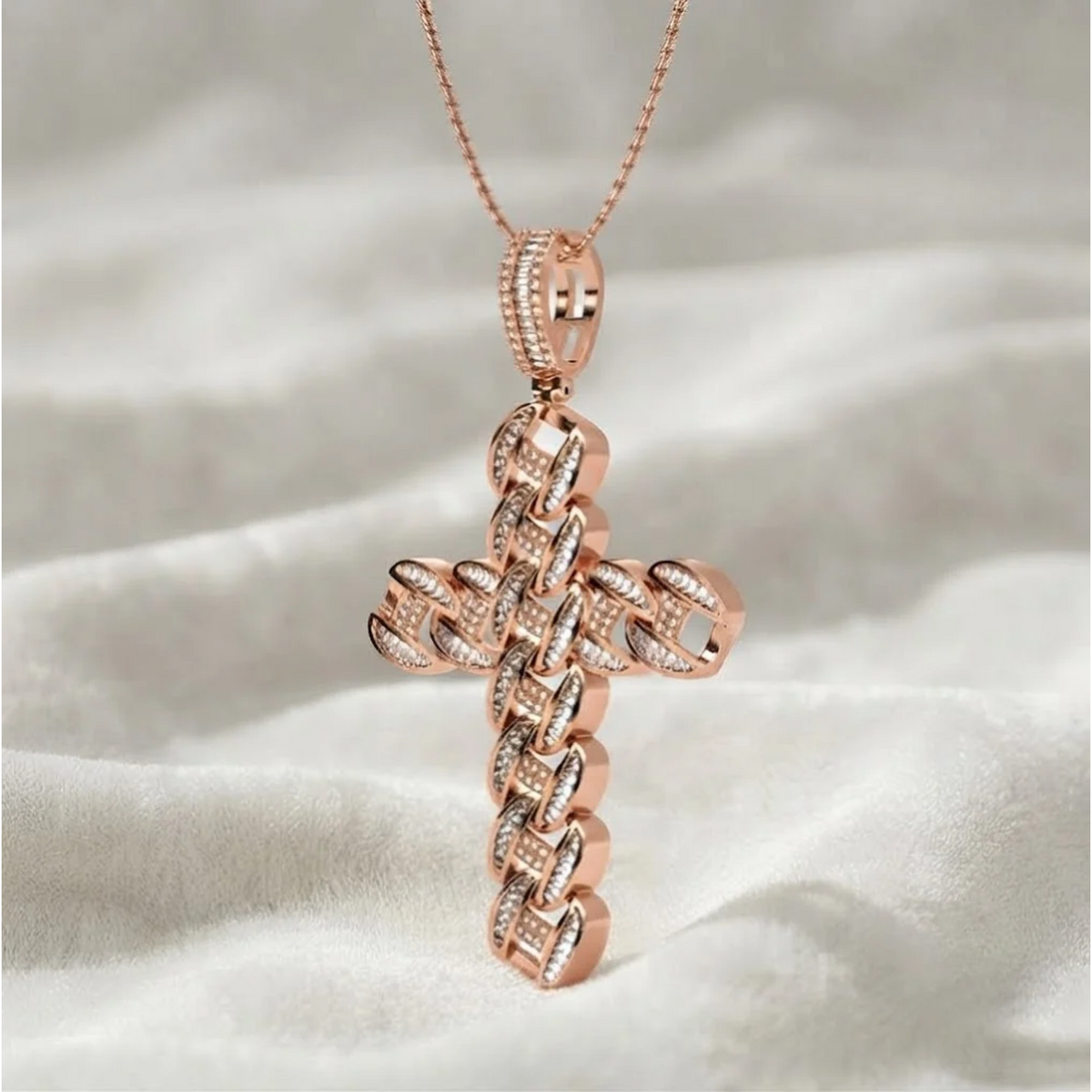 Lab Grown Diamond Cuban link cross pendant