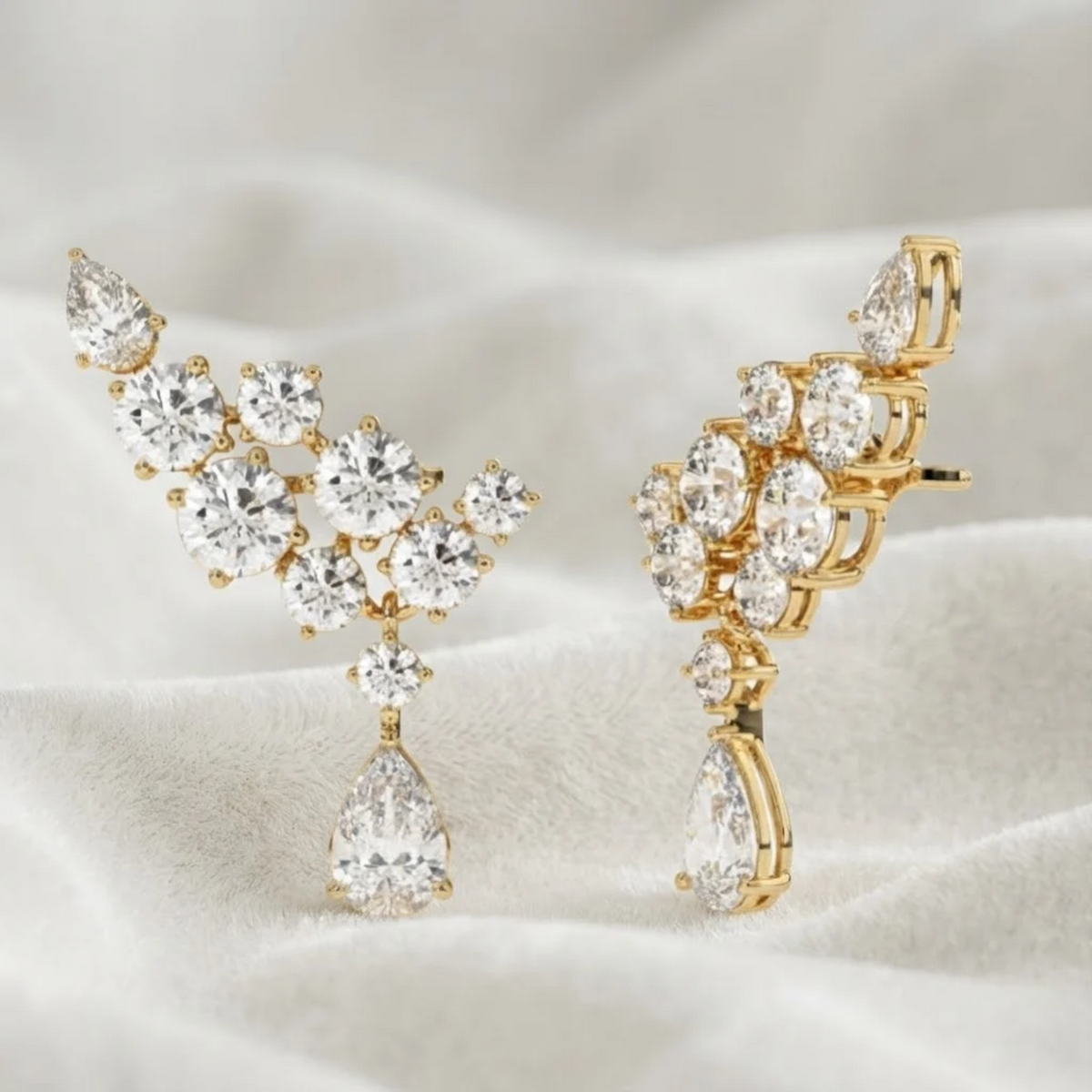Pear & Round Cut Diamond Climber Stacking Earrings