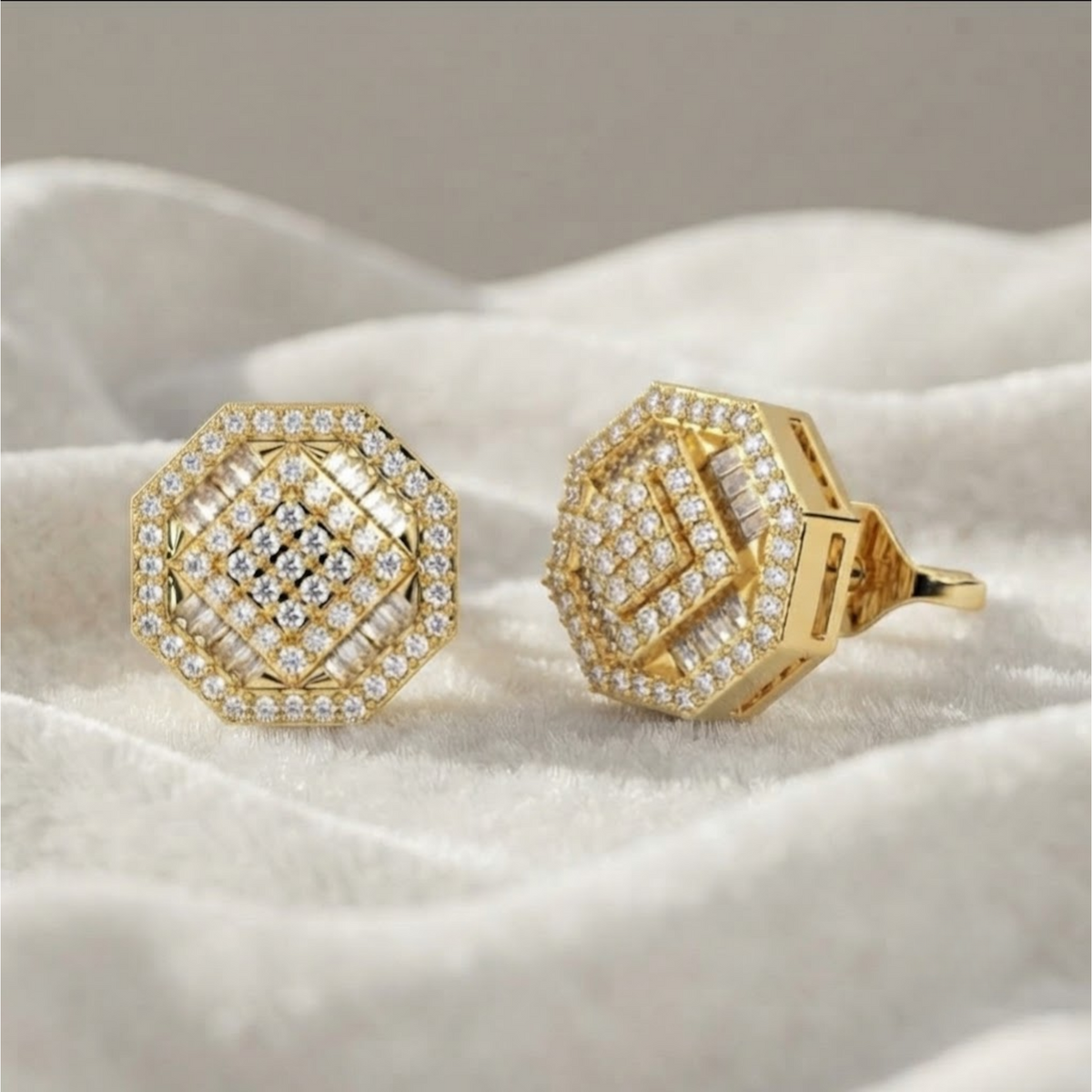 Baguette and Round Top Grade Diamond Bridal Earrings