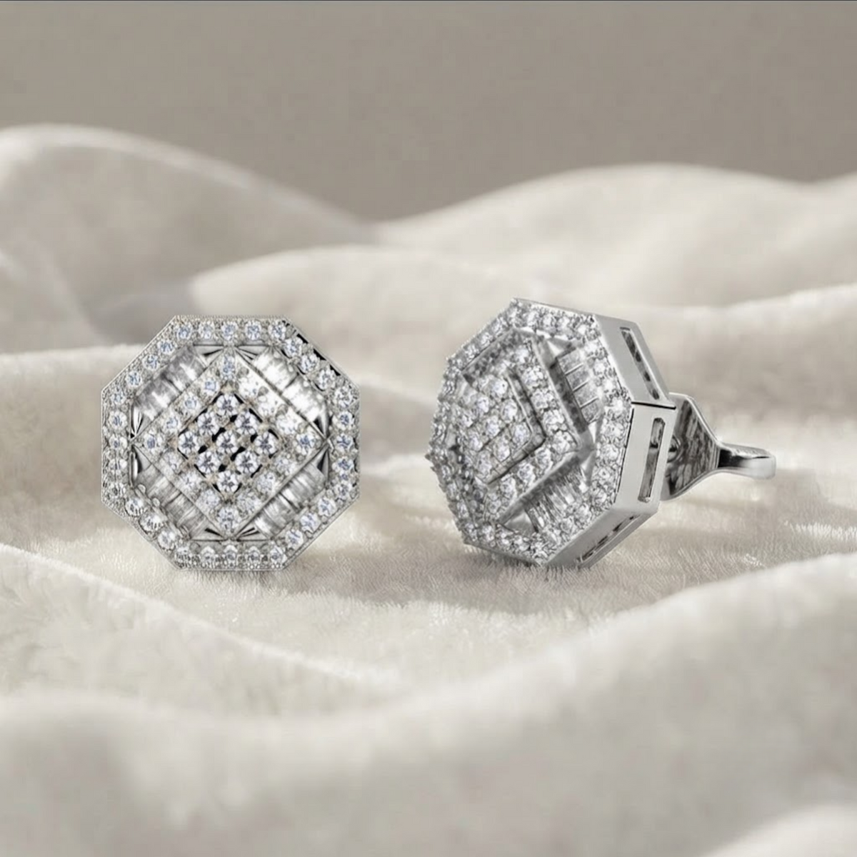 Baguette and Round Top Grade Diamond Bridal Earrings