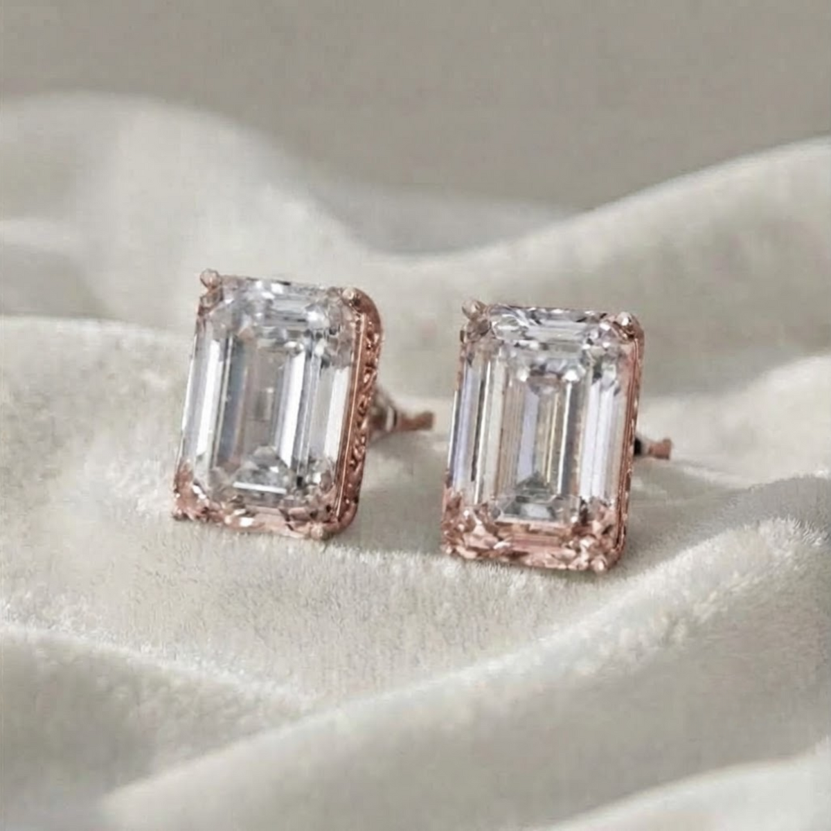 Prong Setting Solitaire Emerald Diamond Studs