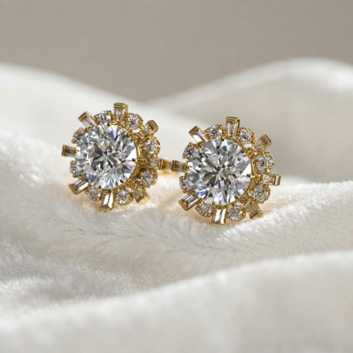 Snowflake Flower Round Lab Grown Diamond Stud Earrings