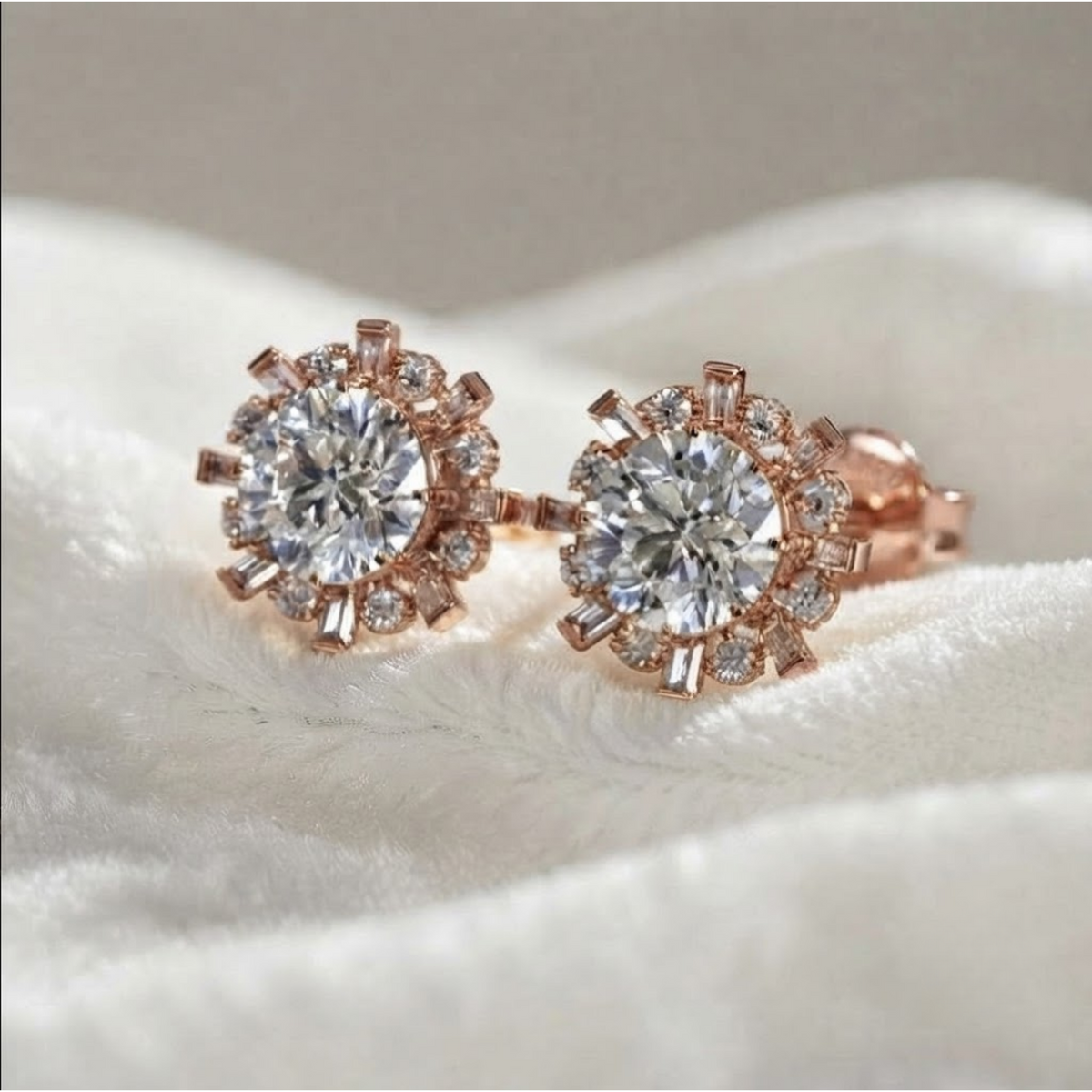 Snowflake Flower Round Lab Grown Diamond Stud Earrings