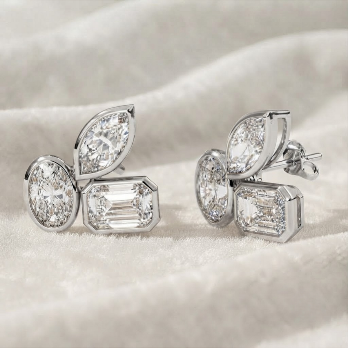 Emerald Marquise Oval Diamonds Earrings