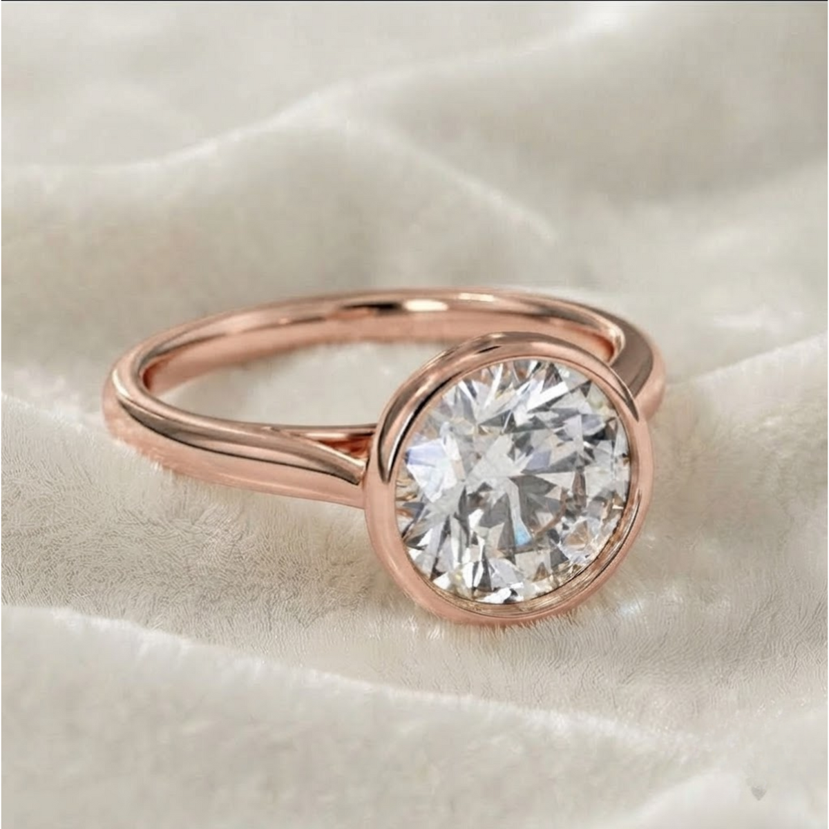Round Cut Lab Grown Diamond Bezel Engagement Ring