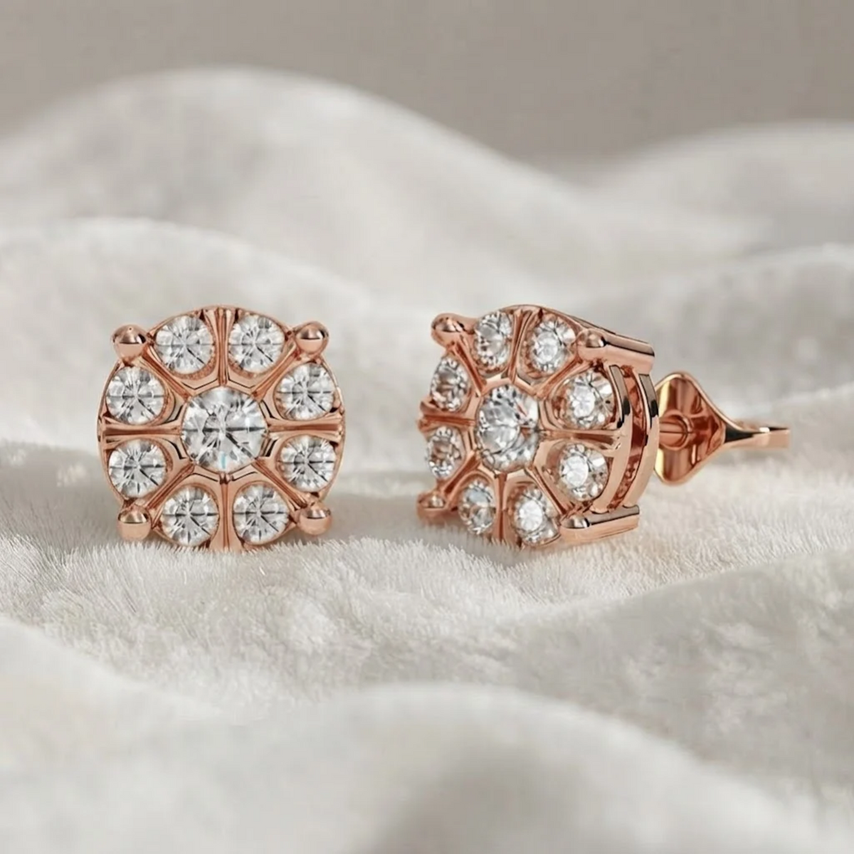 Round Cluster Diamond Stud Earrings