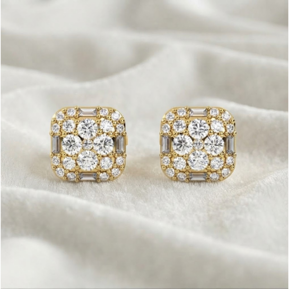 Baguette & Round Cut Lab Grown Diamond Stud Earrings