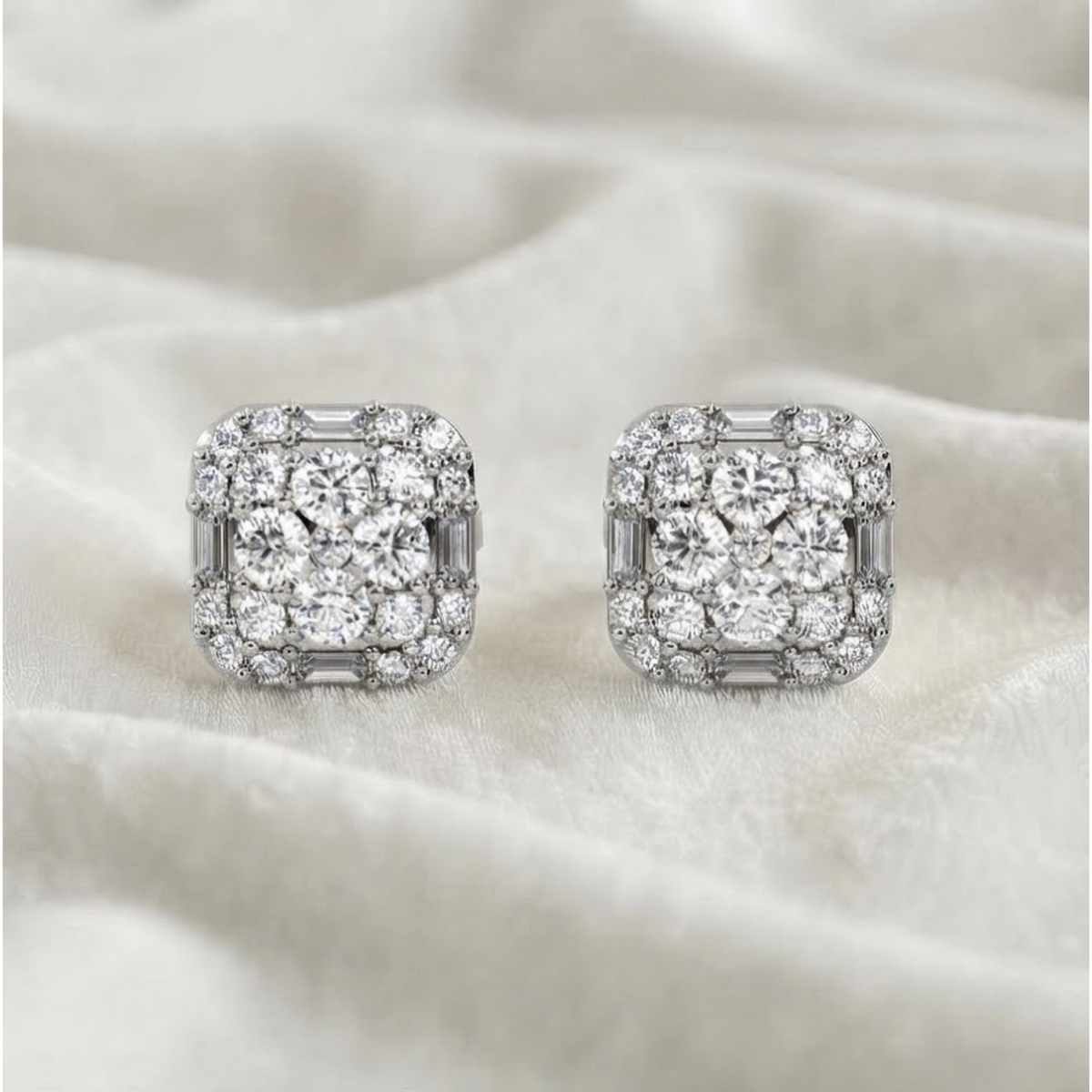 Baguette & Round Cut Lab Grown Diamond Stud Earrings