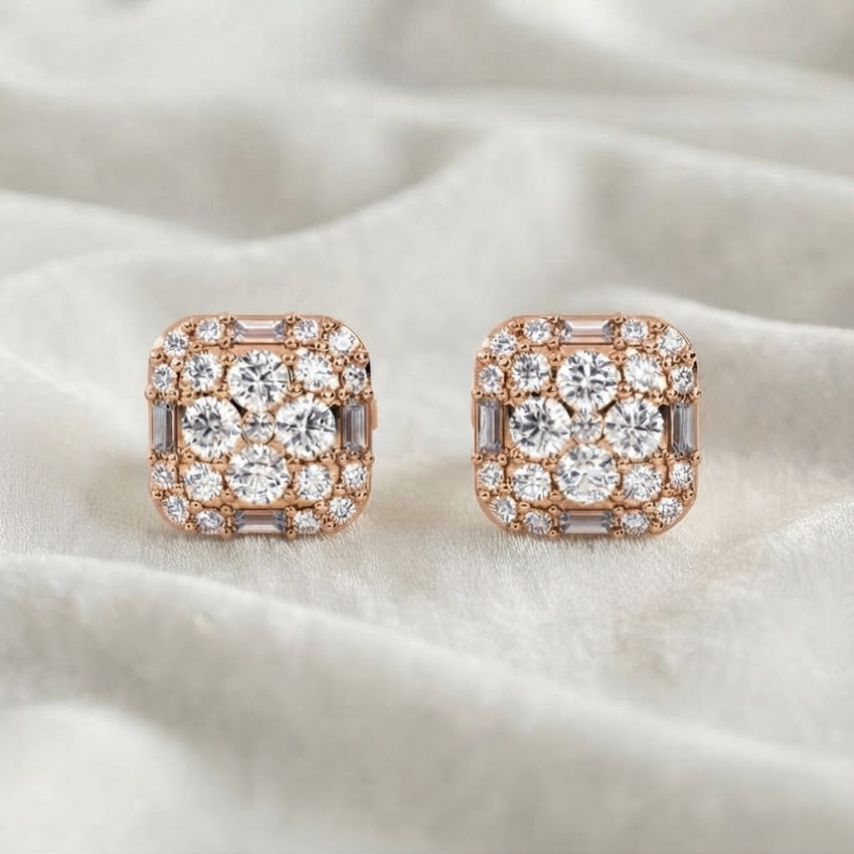 Baguette & Round Cut Lab Grown Diamond Stud Earrings