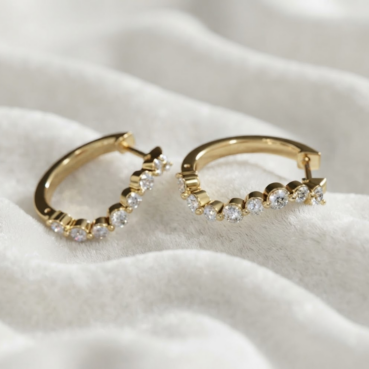 Yellow Gold Lock Lab Created Diamond Hoop Earrings