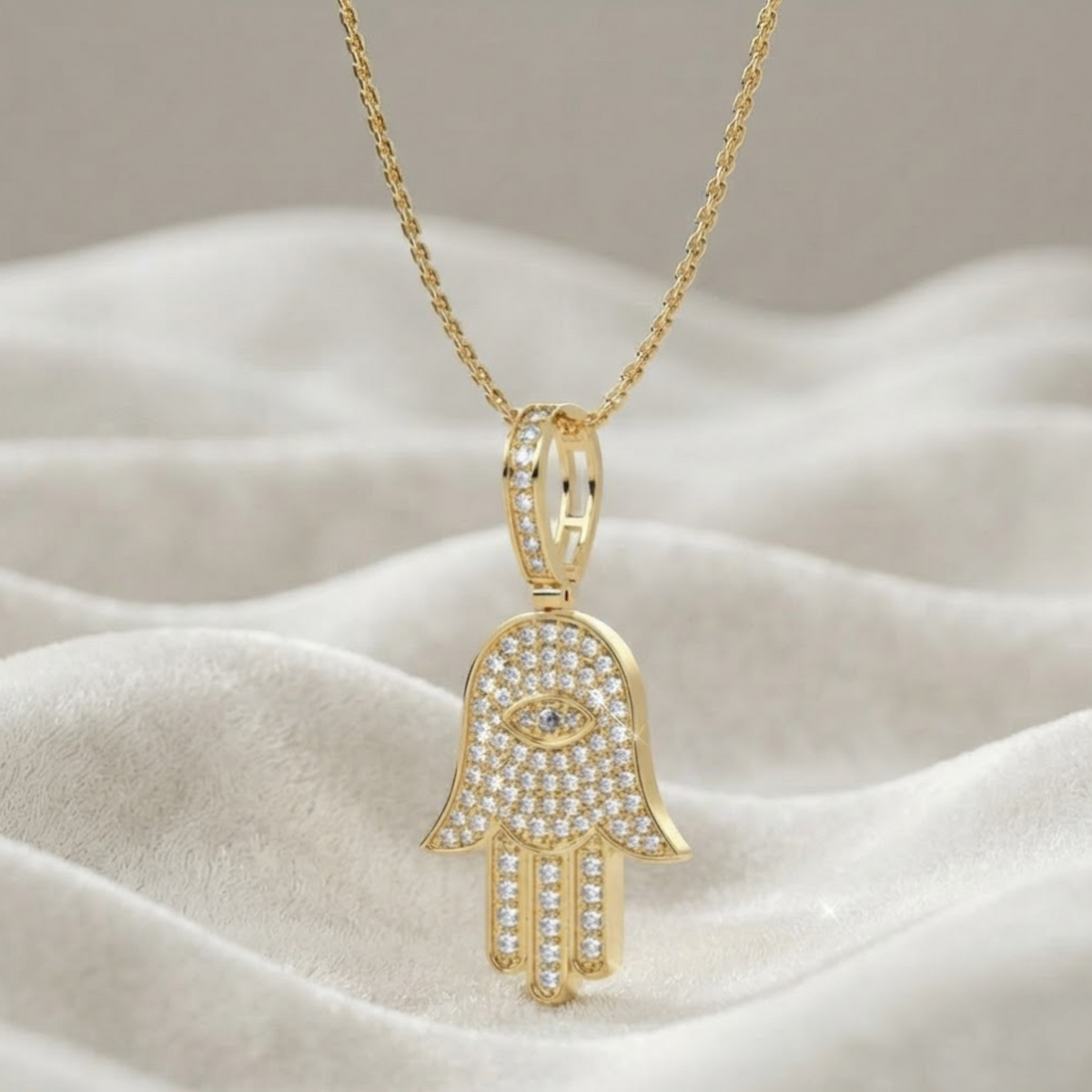 Hamsa Lab Grown Diamond Hamsa Hand of Fatima Charm Pendant
