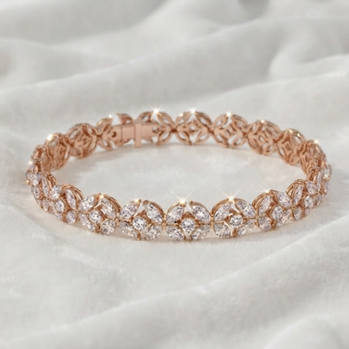 Marquise and Round Cut Floral Lab Grown Diamond Bracelet