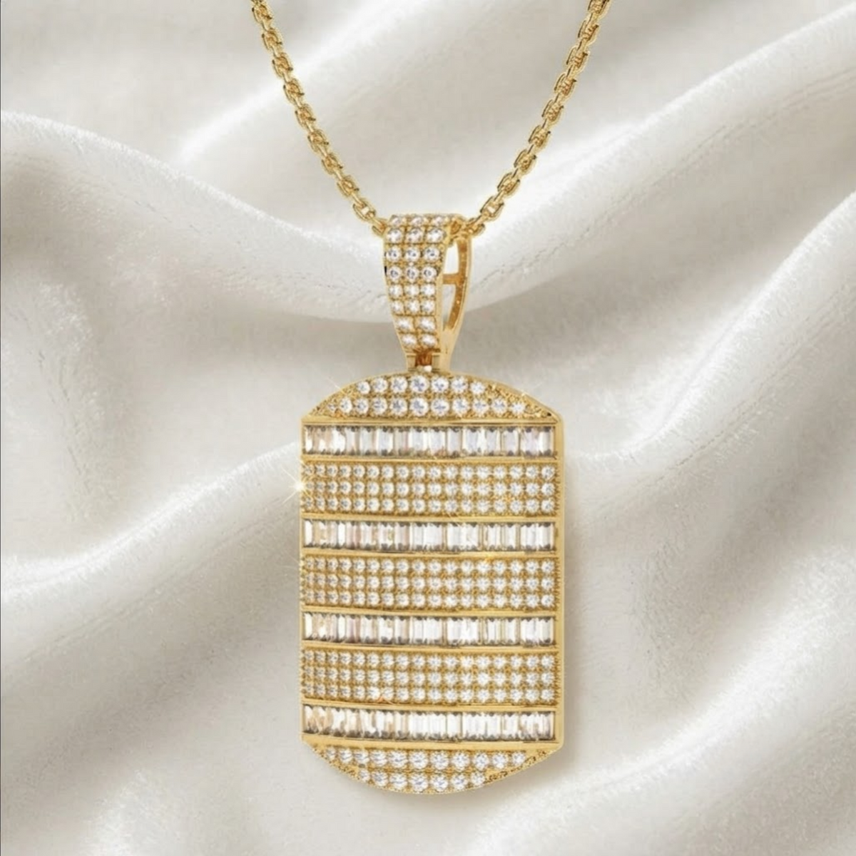 Gold Dog Tag Lab Grown Diamond Pendant for Him