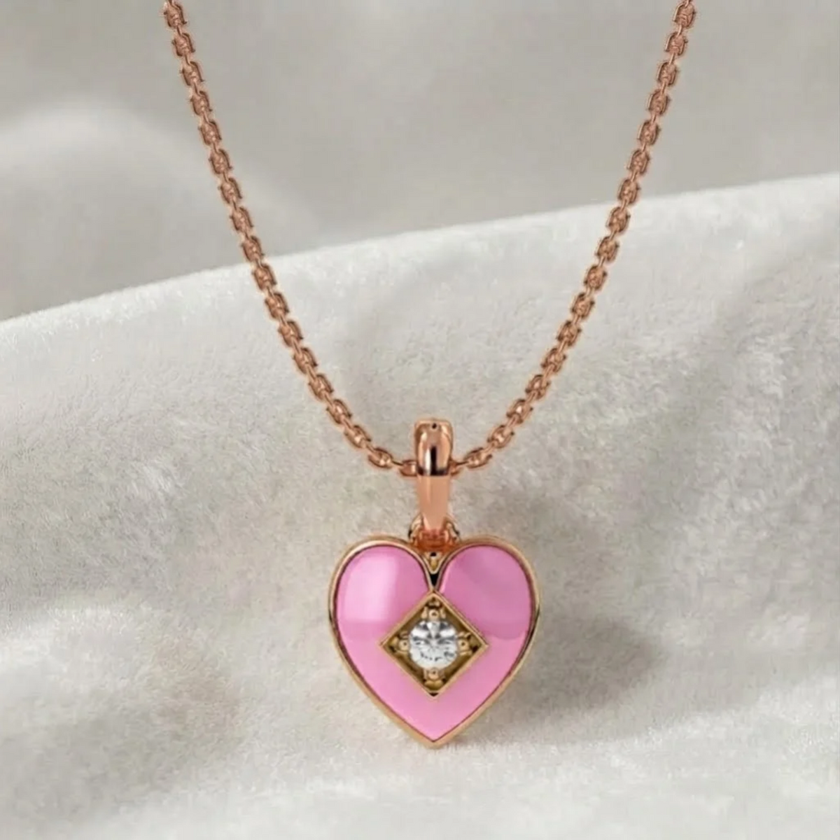 Turquoise Heart Pendant Necklace Lab Grown Round Diamond