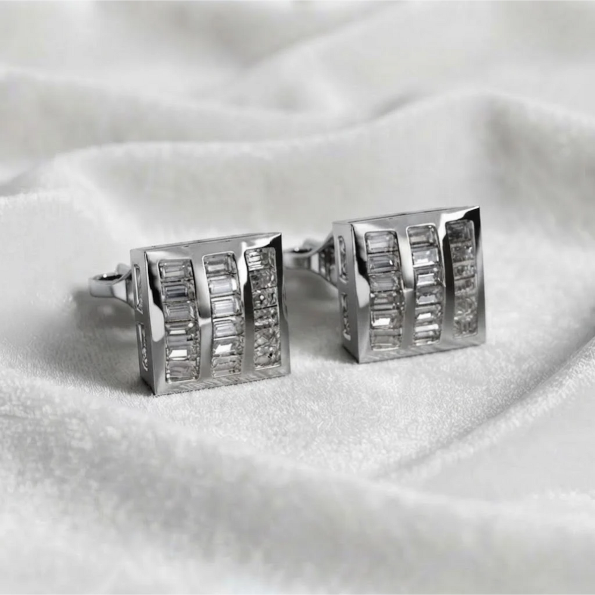 Gold Baguette Lab grown Diamond Cluster Earrings