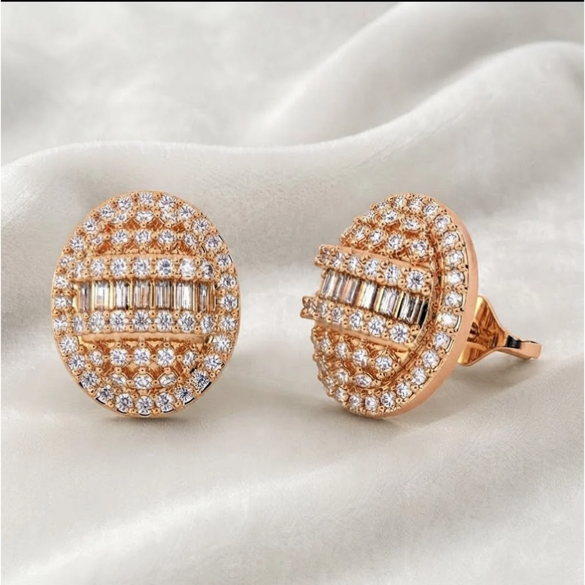 Gold Baguette Cut Lab Created Diamond Stud Earrings