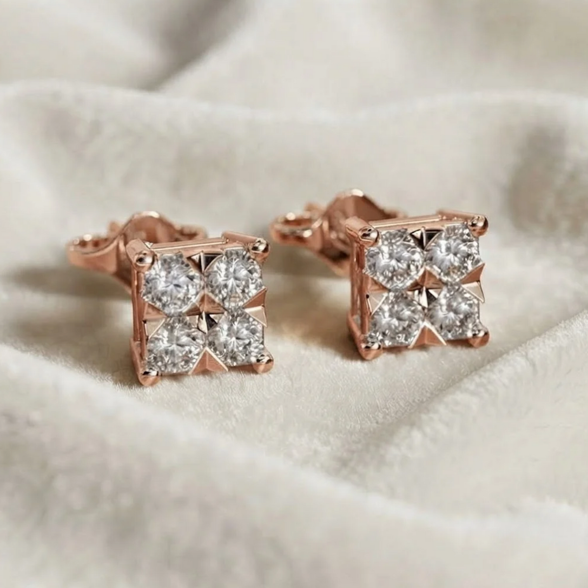 Gold Square Diamond Studs Earring