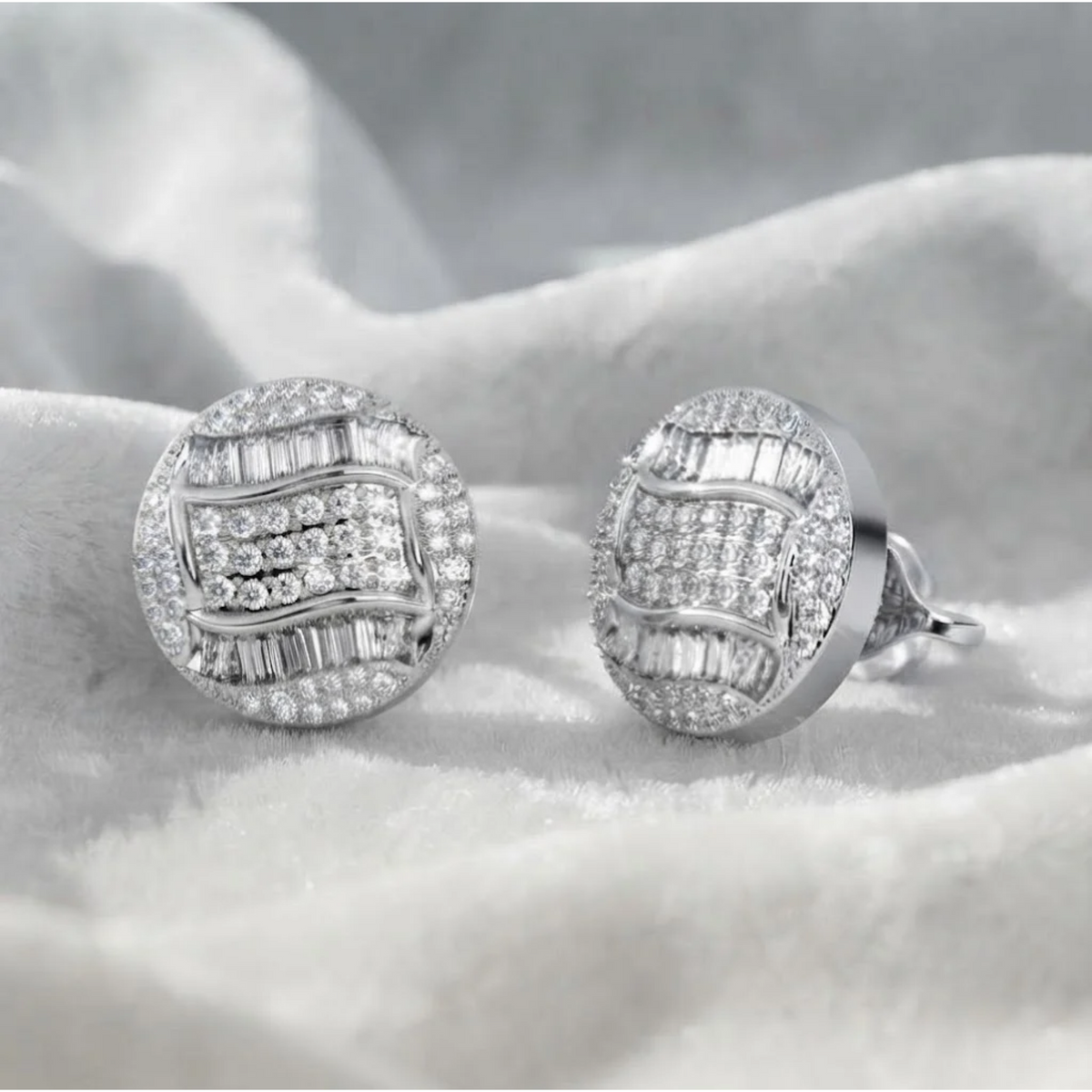 Diamond Stud Round and Baguette Earrings