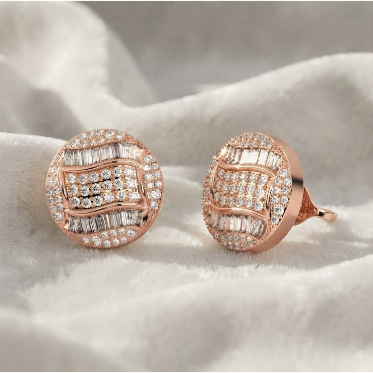 Diamond Stud Round and Baguette Earrings