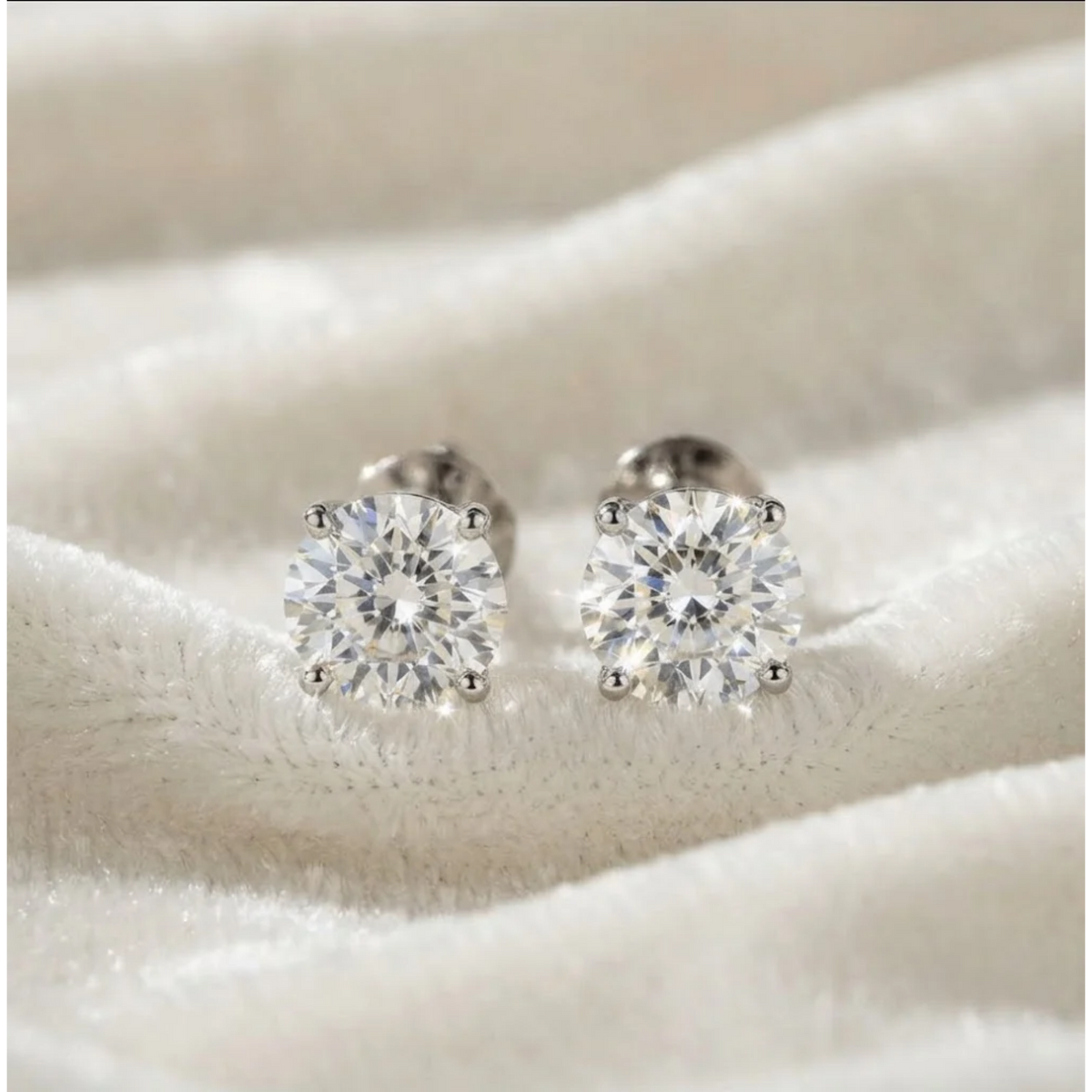 Gold Round Diamond Push Back Screw Back Earrings