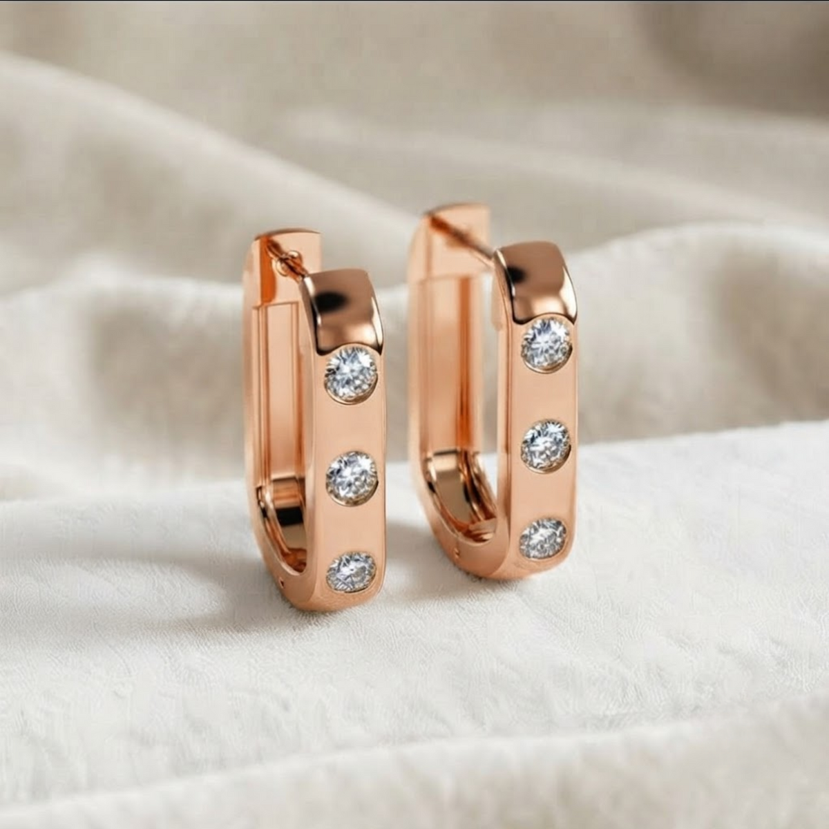 Gold and Diamond Huggies U-Shape Diamond Hoop Earrings