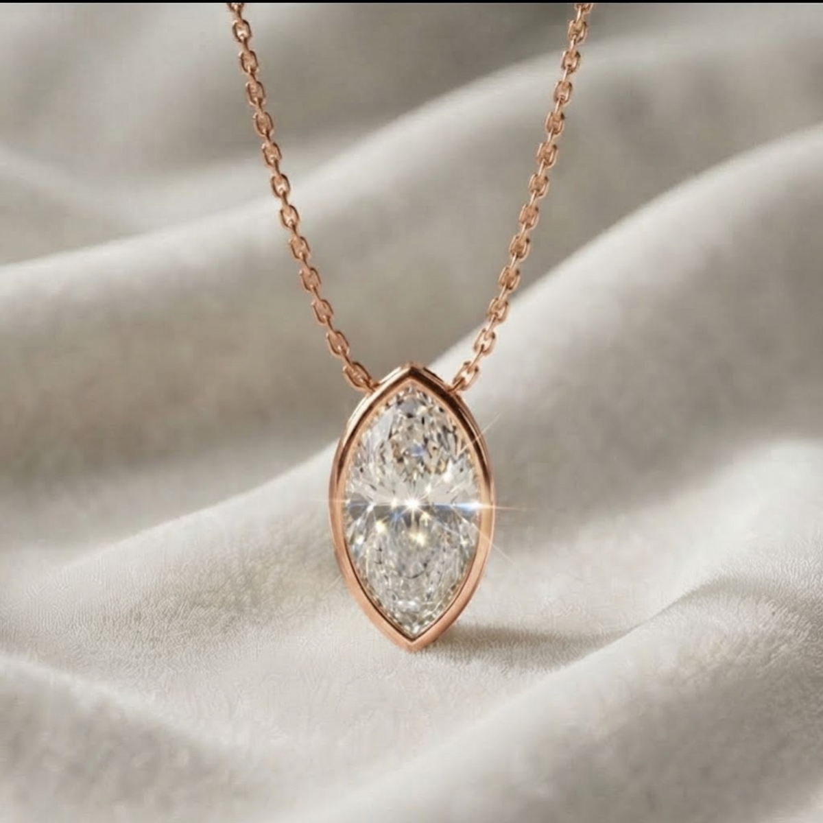 Marquise Shaped Bezel Set Solitaire Lab Grown Diamond Pendant Necklace