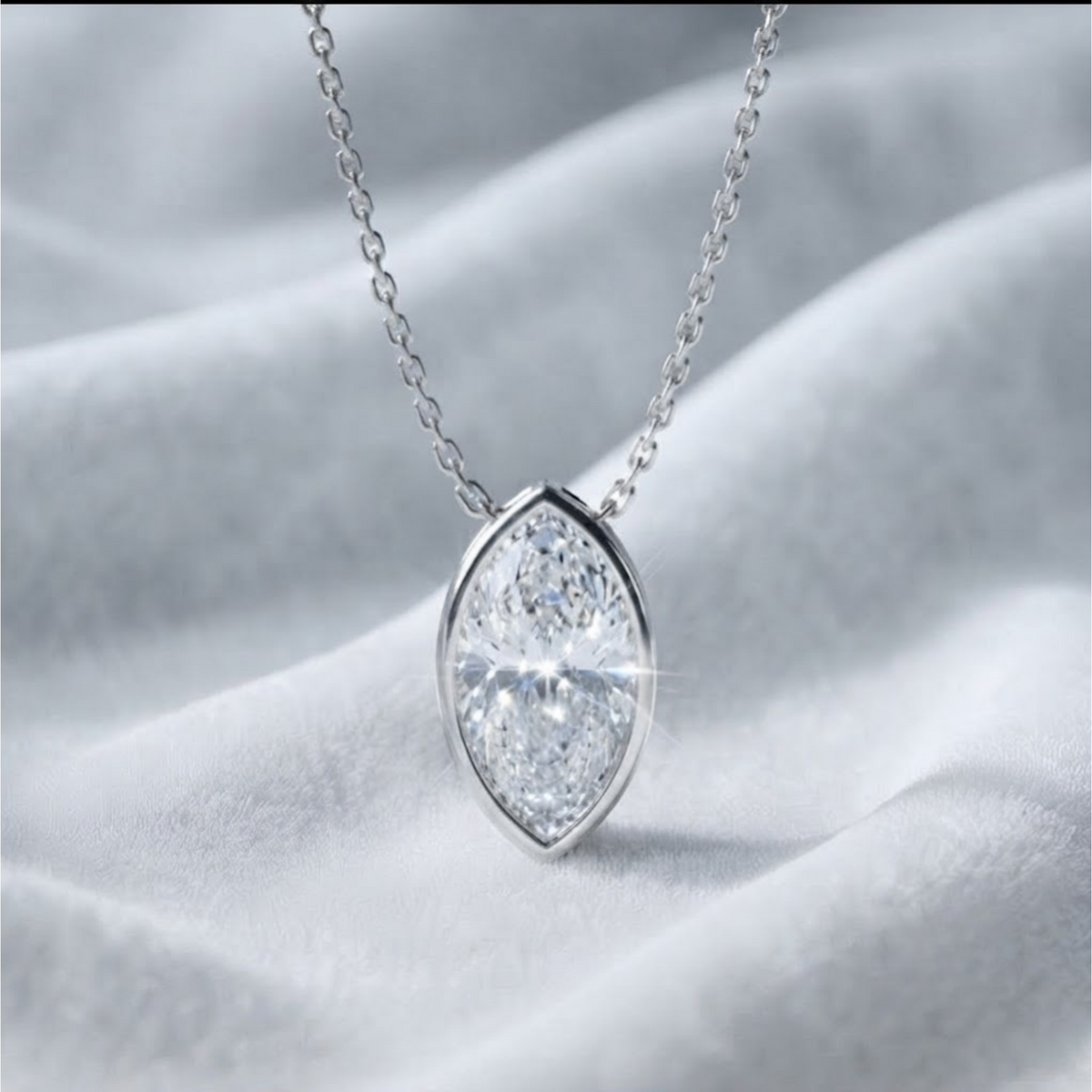 Marquise Shaped Bezel Set Solitaire Lab Grown Diamond Pendant Necklace