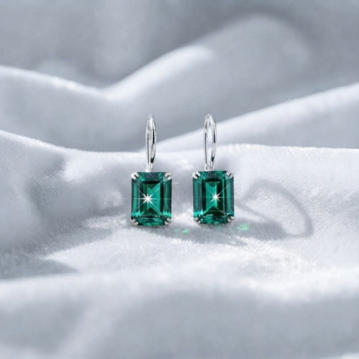 Emerald Cut Green Earring Drop Earrings
